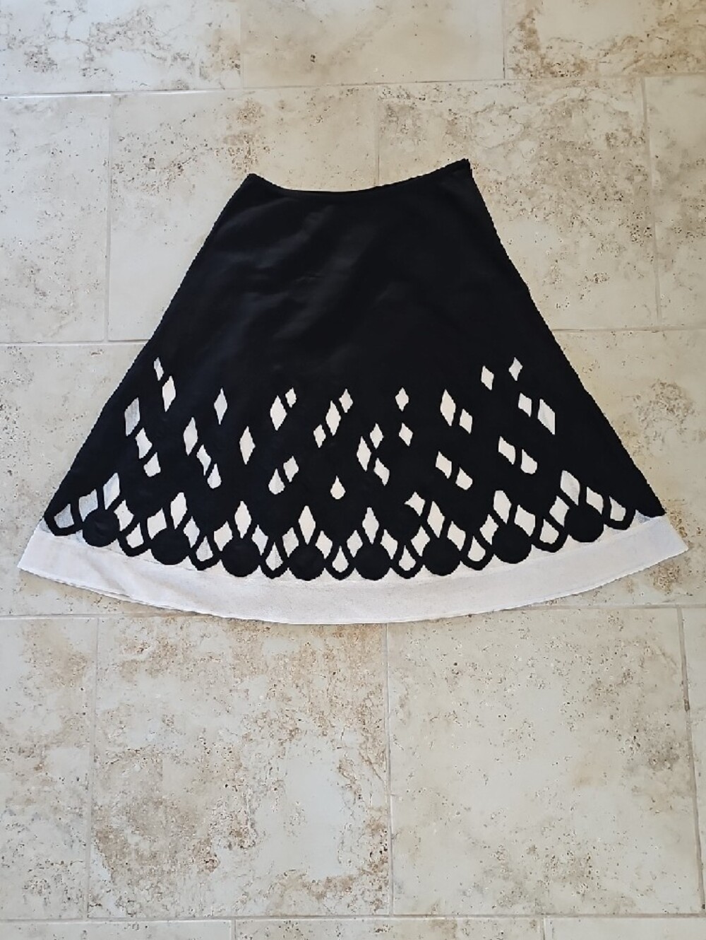Nic + Zoe Black and Cream  A-Line Linen Scalloped Hem Midi Skirt Sz M